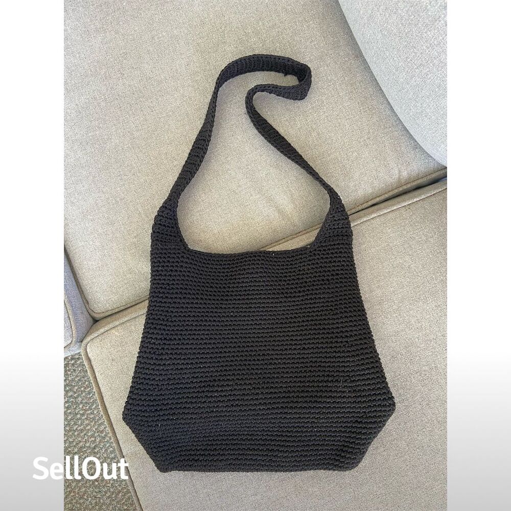The Sak Women's Black Knit Crochet Shoulder Bag with Zip Closure